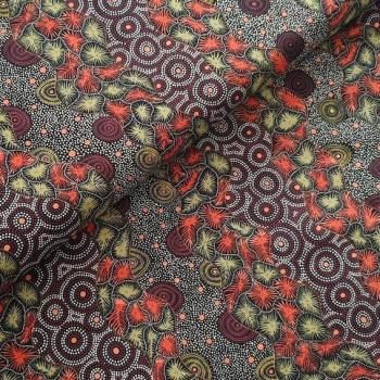 RED WILD SEED & WATERHOLE Aborigines Stoff aus Australien